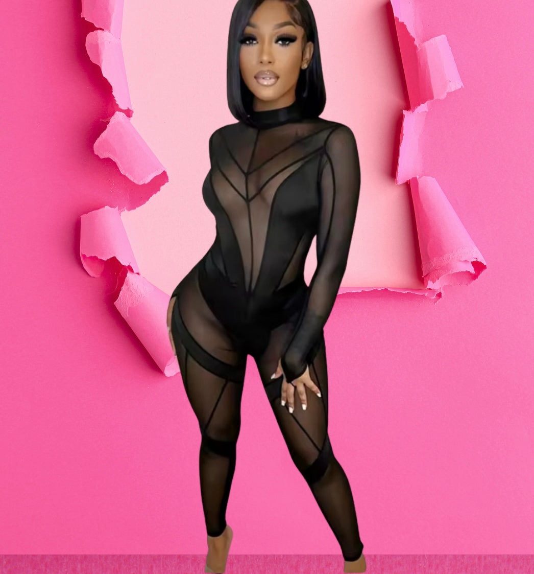 Sexy Party Club Midnigh Mesh Jumpsuit color Black