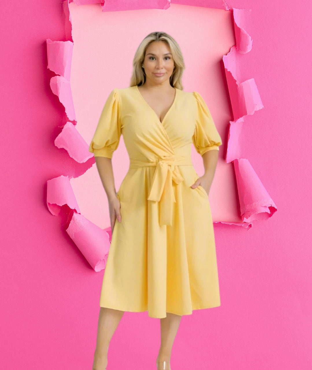 Wrap Dress W/belt And Pockets
