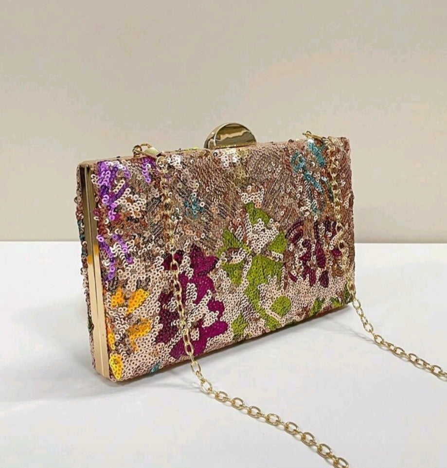 Multi-color flower crossbody clutch