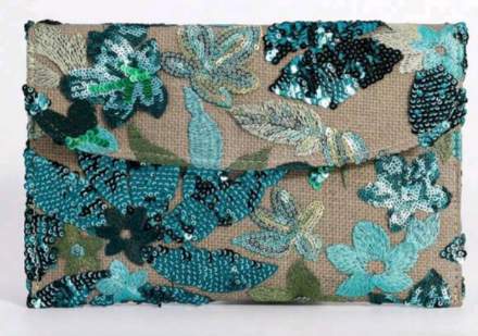 Flower print sequence clutch bag