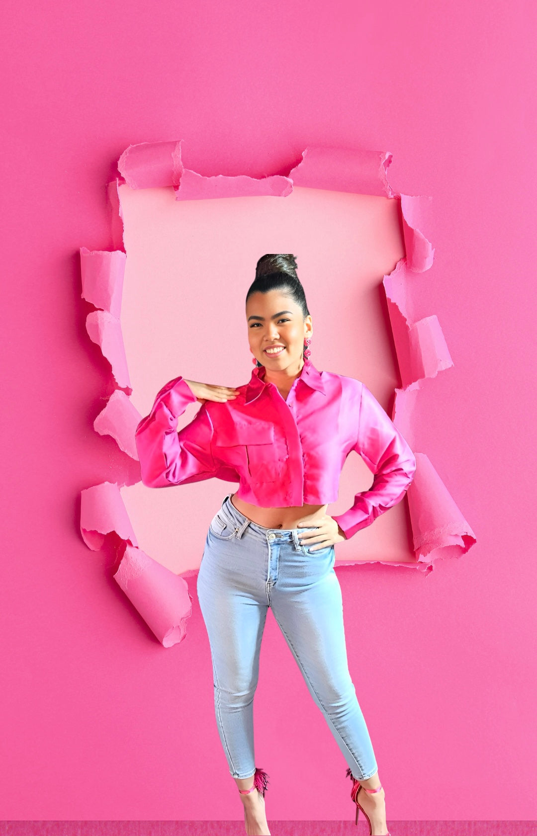 Tracy Pink Collar Crop Top