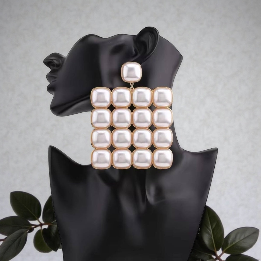 Big Square Pearl Earrings