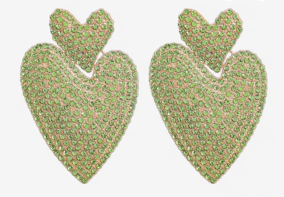 The Metallic Rhinestone Heart Earrings