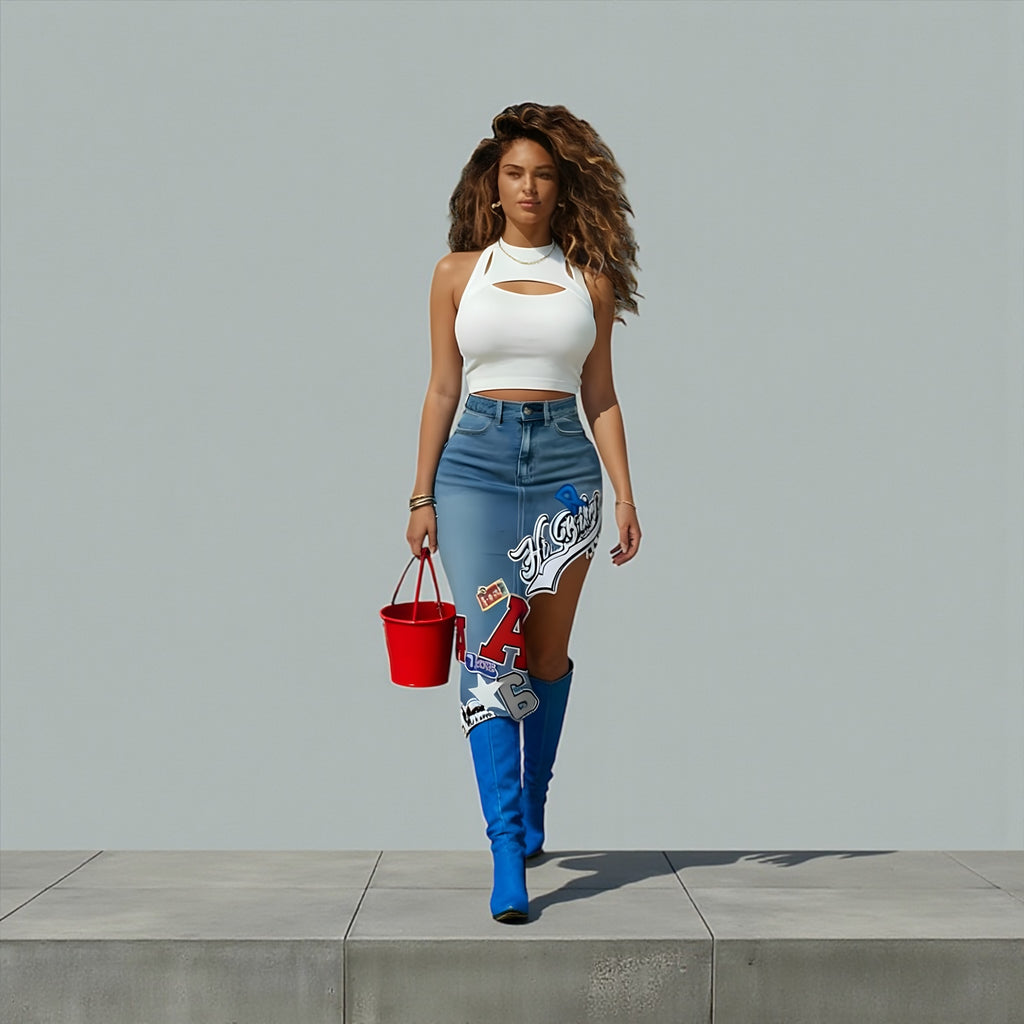 Hip Hop Denim Letter Skirt