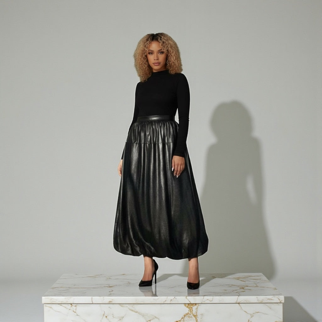 Faux  Balloon Leather Skirt
