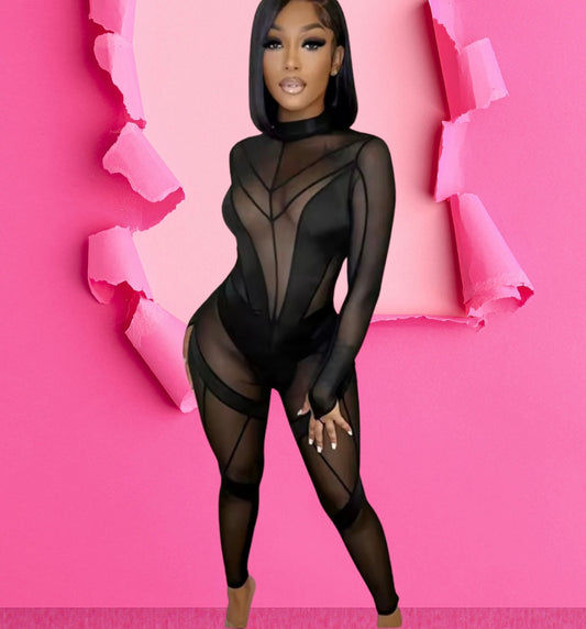 Sexy Party Club Midnigh Mesh Jumpsuit color Black