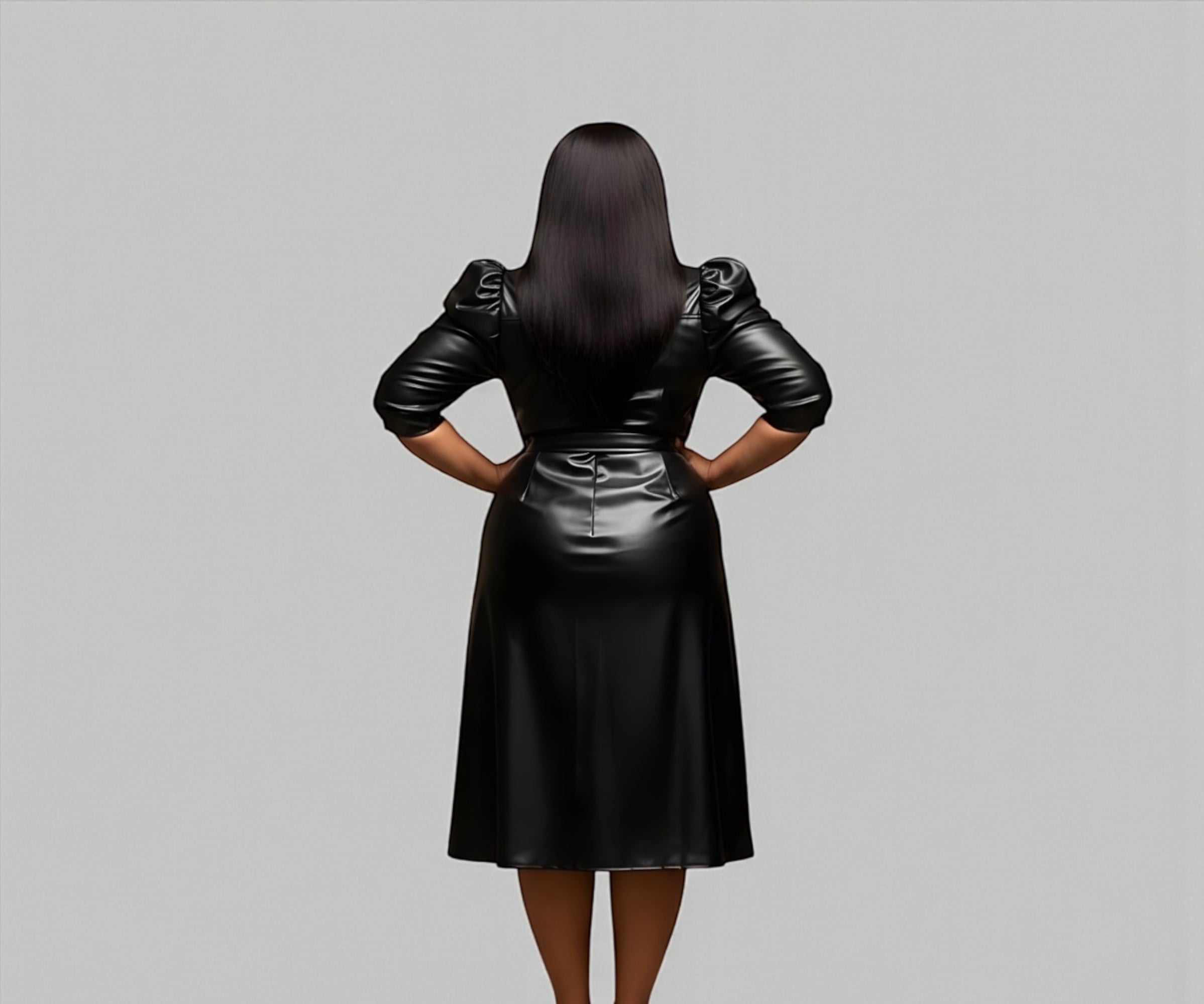 Puff Sleeve Faux Leather Dress