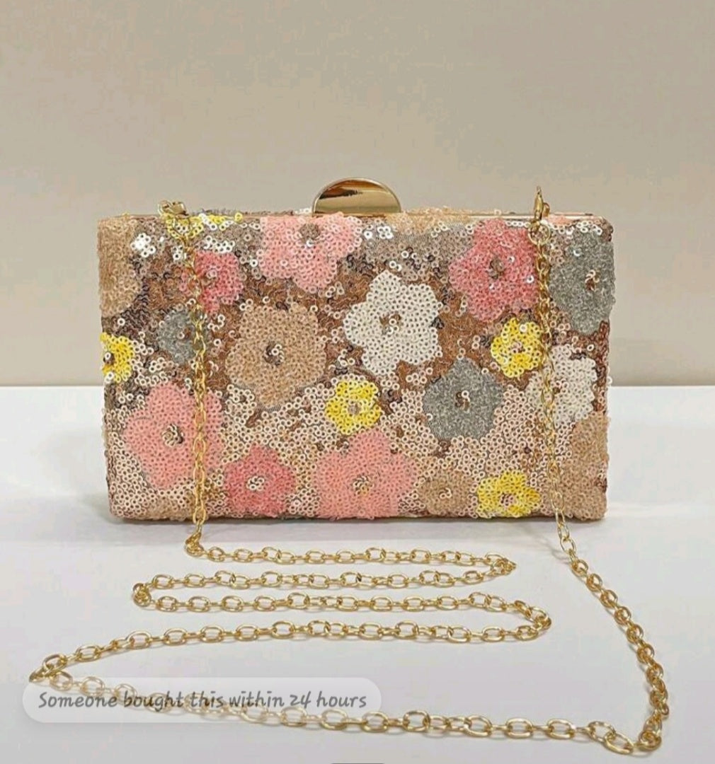Multi-color flower crossbody clutch