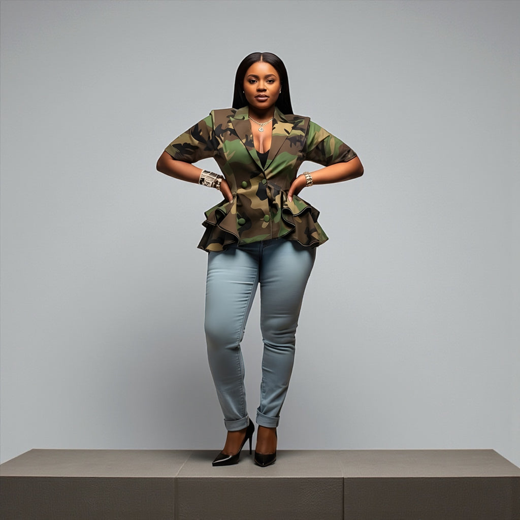 Camouflage Ruffle Blazer