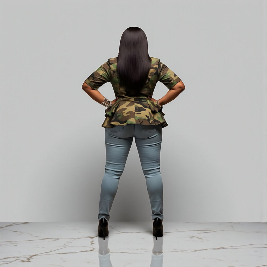 Camouflage Ruffle Blazer