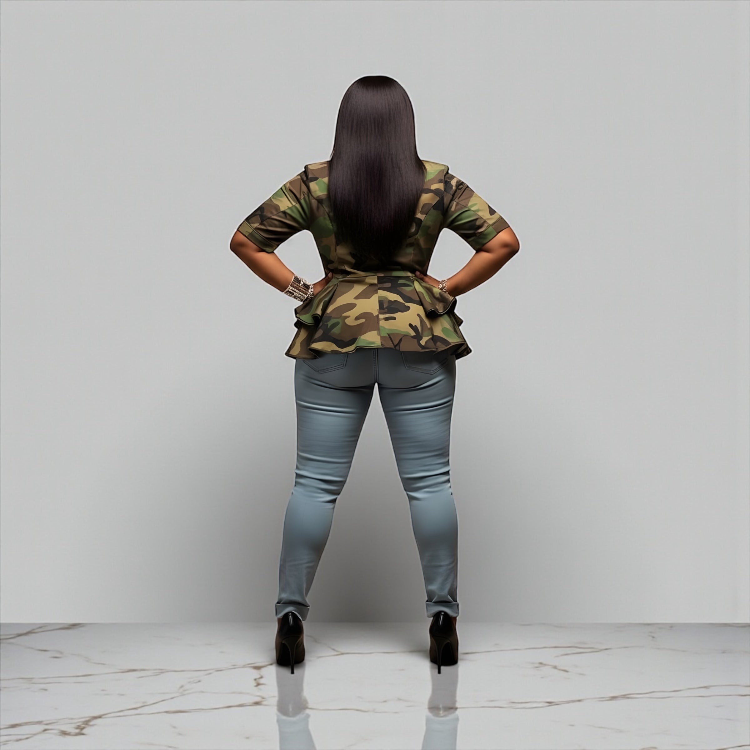 Camouflage Ruffle Blazer