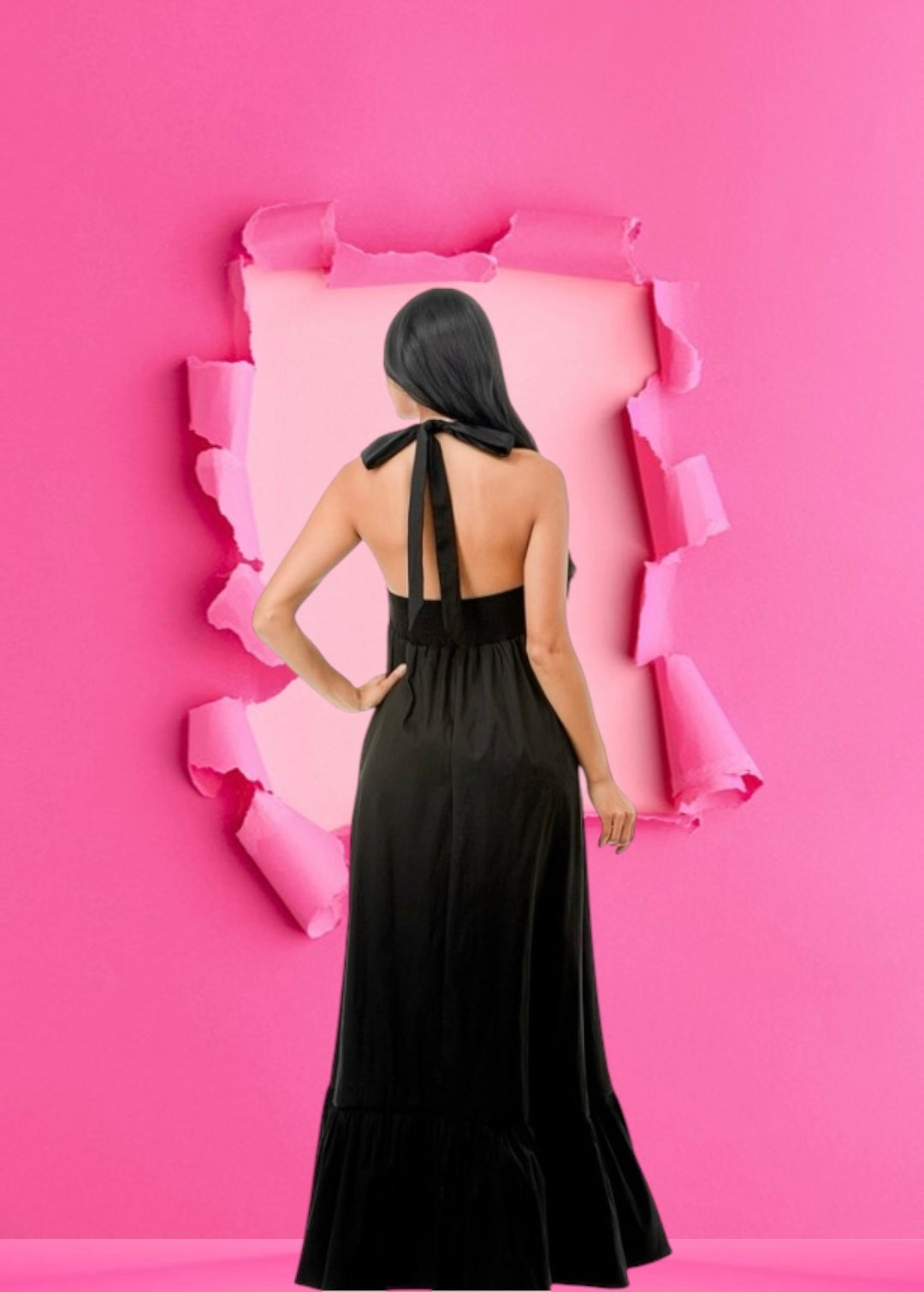 Plus Tie Halter Neck Ruffled High Low Top