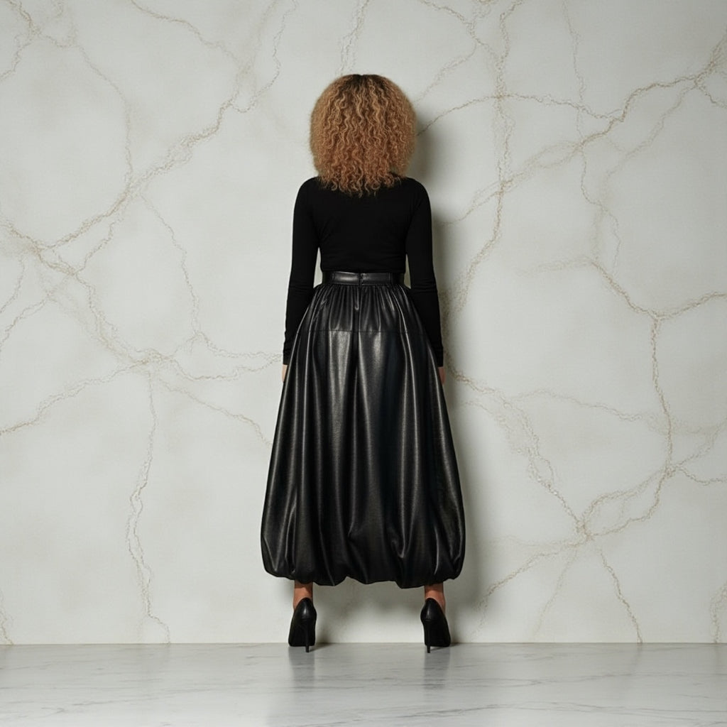 Faux  Balloon Leather Skirt