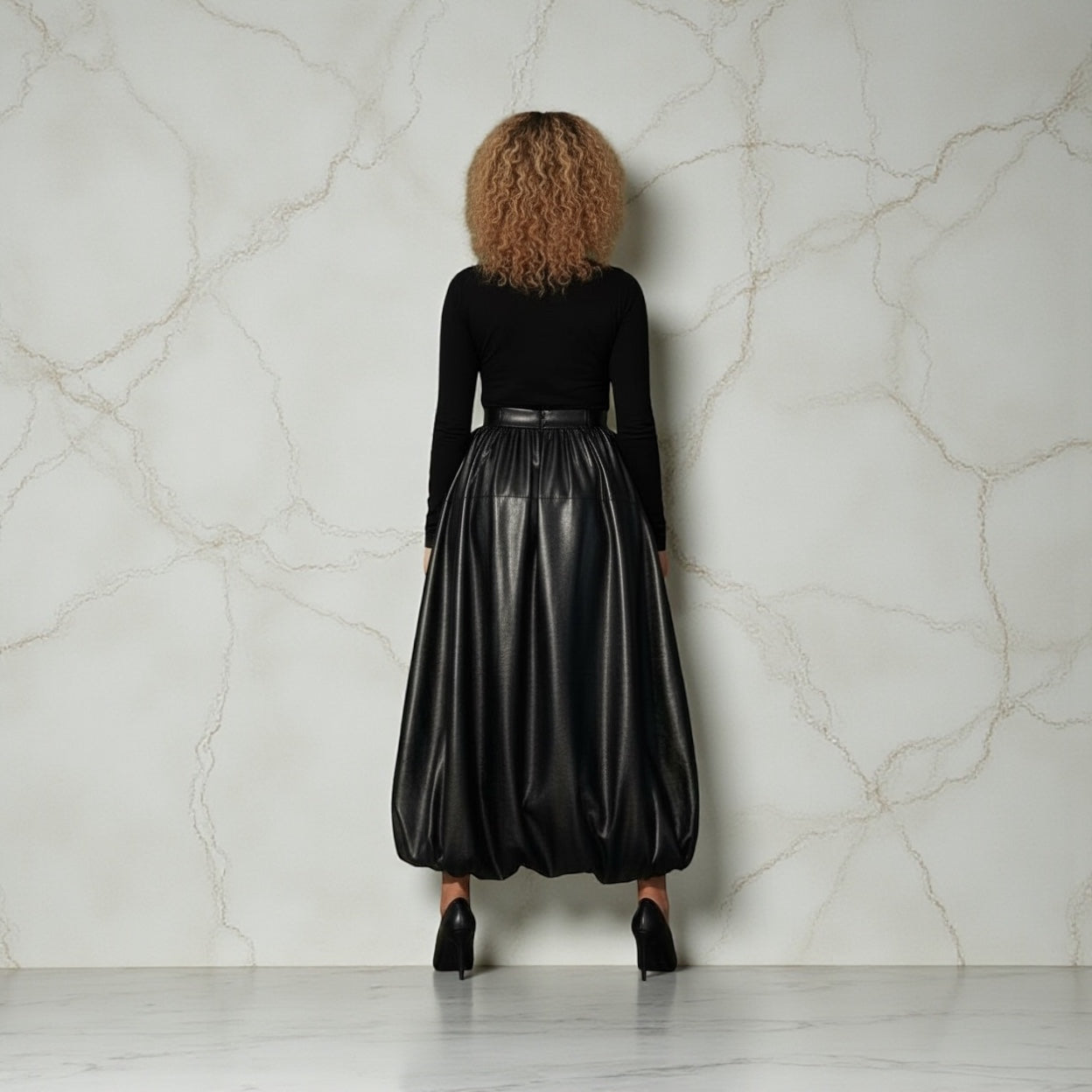 Faux  Balloon Leather Skirt