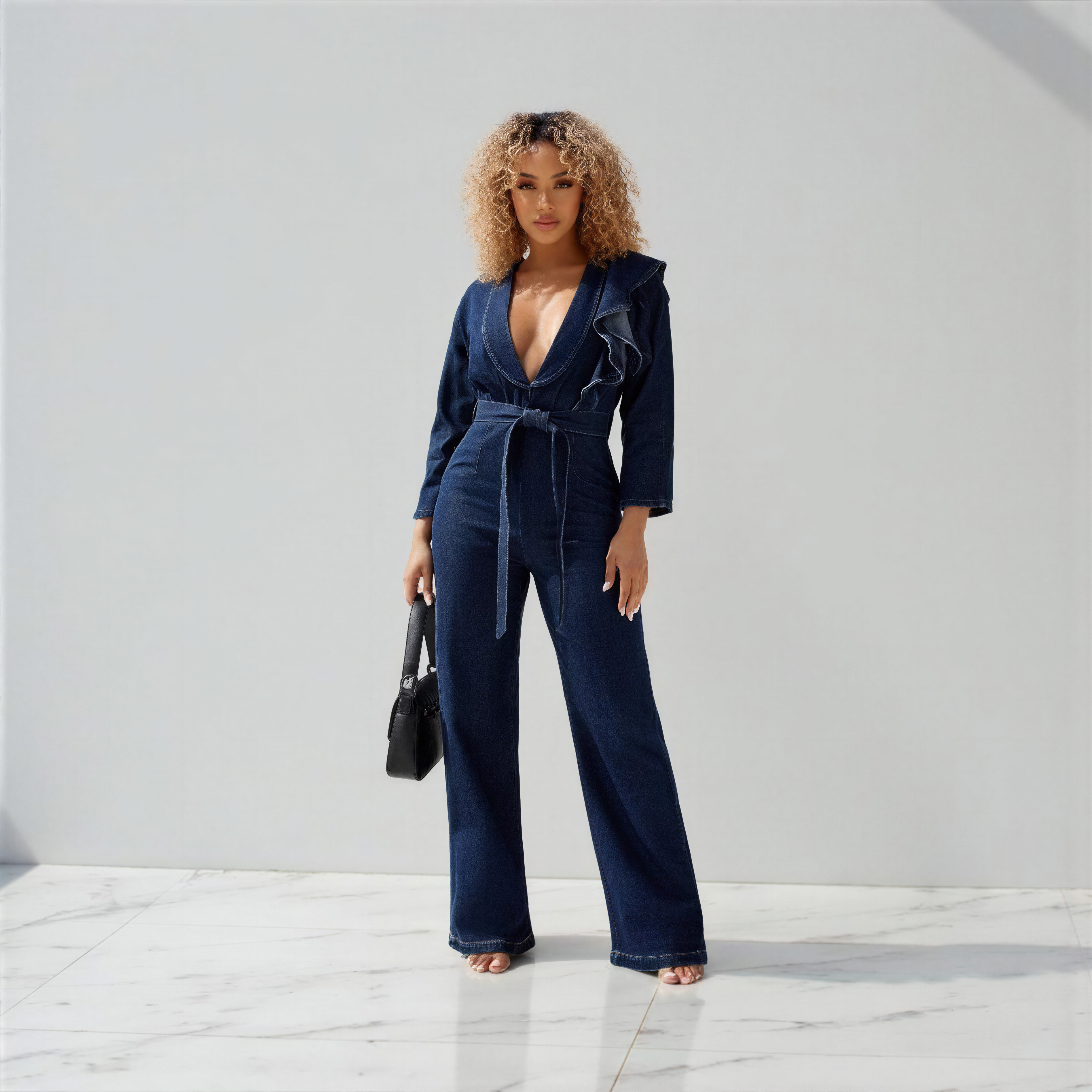 Ruffle Denim Jumpsuit