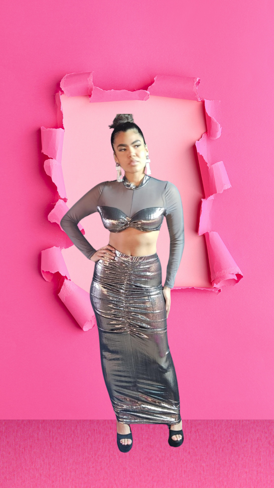 Deja Silver 2 Piece Sheer Top & Long Skirt