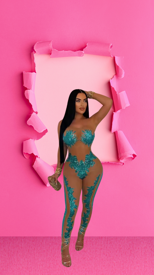 Sexy Mesh See Through Patchwork Sequence Jumpsuit