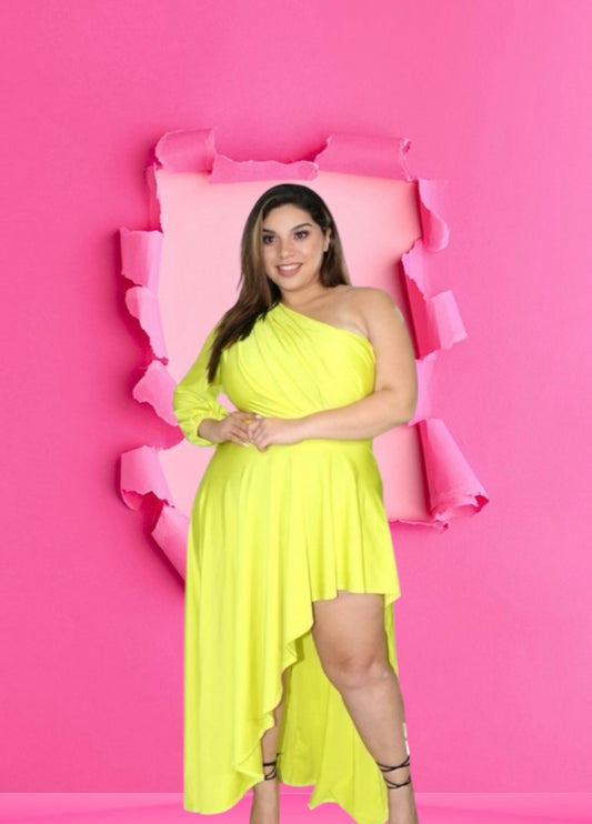 Plus One Shoulder Hi Lo Hem Dress