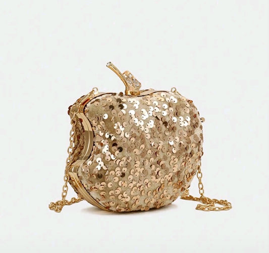 Gold sequence Apple metallic clutch purse