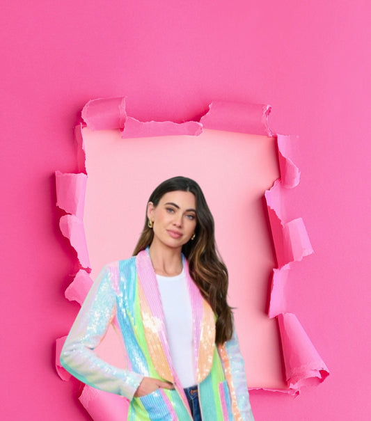 Destiny Button Closure Sequins Color block Blazer
