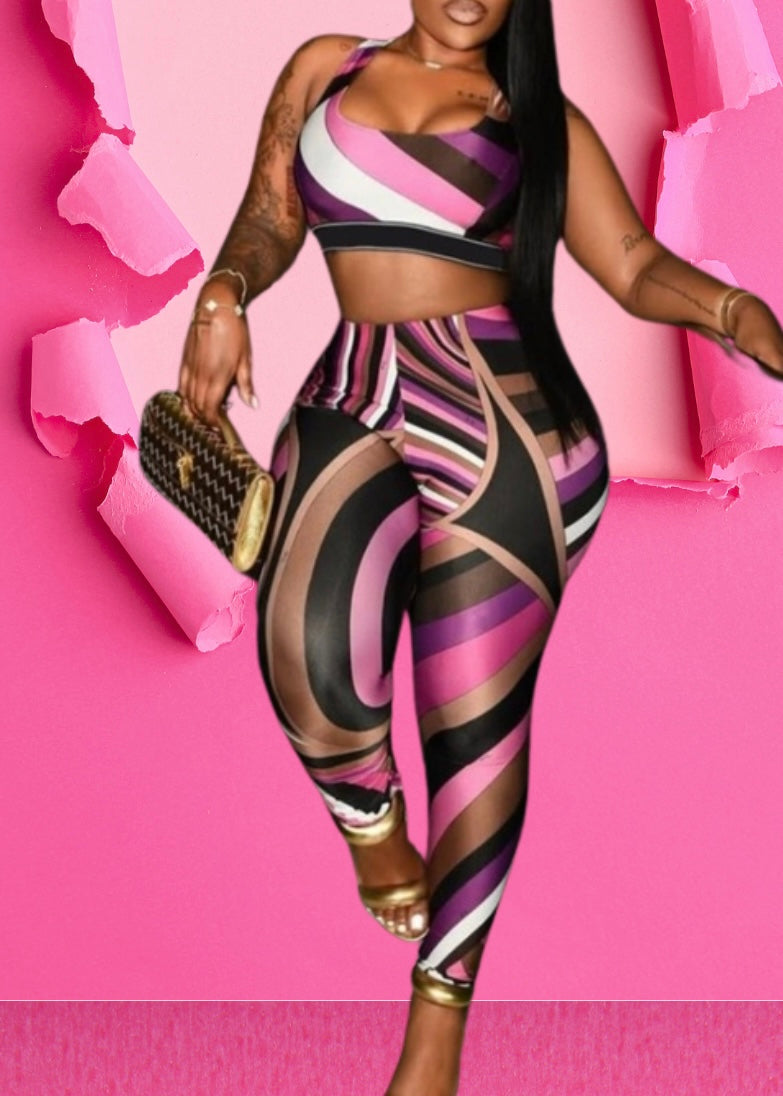 Sxy Geometric Color Block Sleeveless Set
