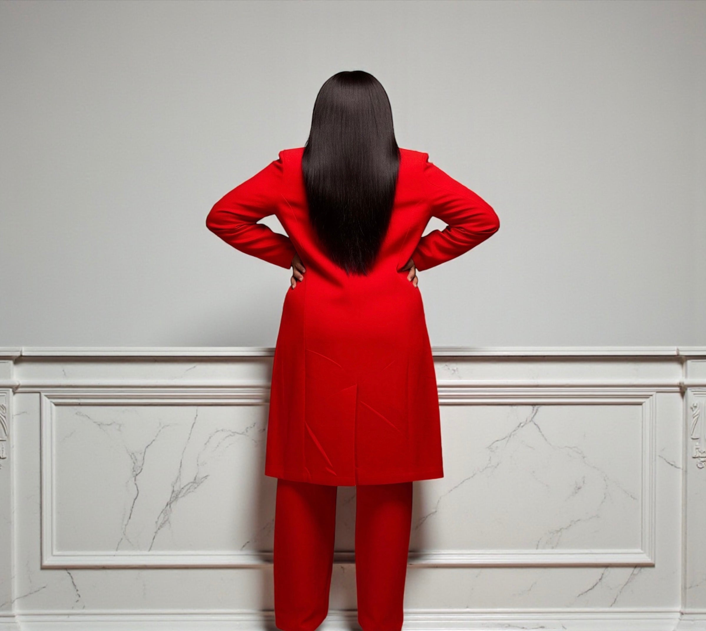 Lady Red Pants Suit