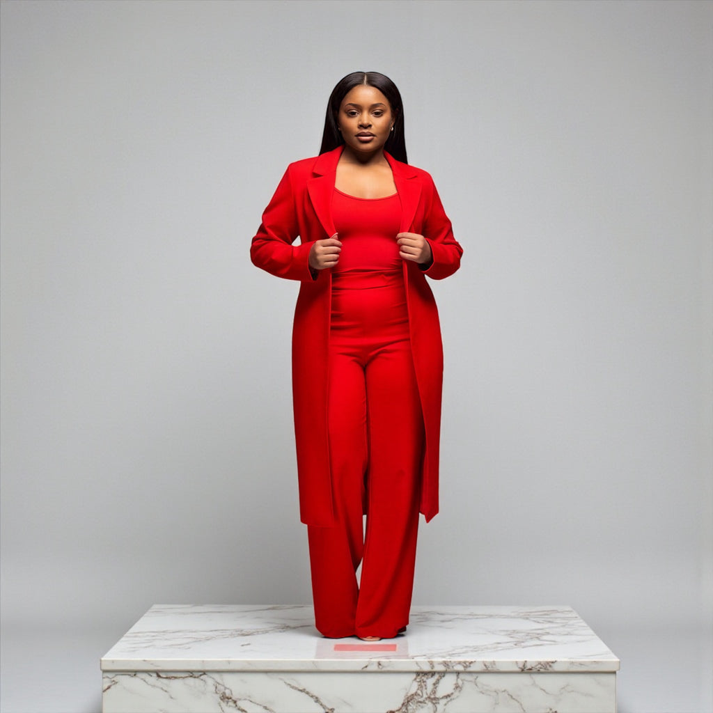 Lady Red Pants Suit
