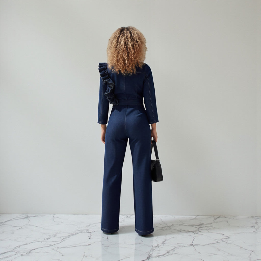 Ruffle Denim Jumpsuit