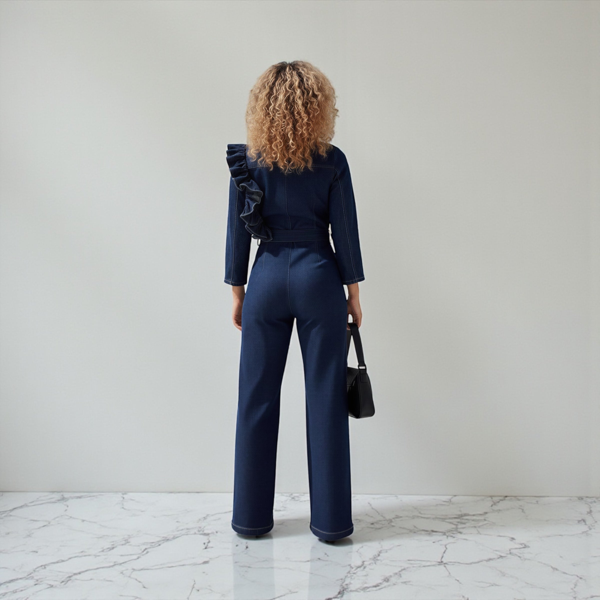 Ruffle Denim Jumpsuit