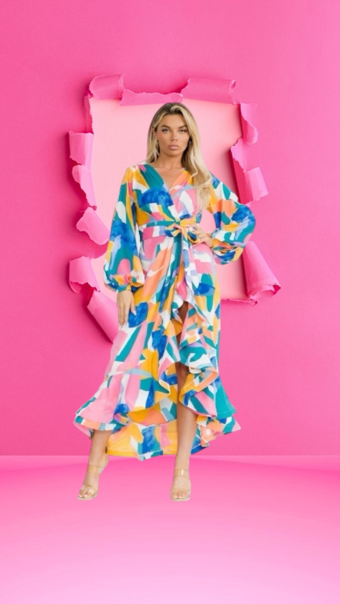 Women’s Long Sleeves
S-Le 11E Wrap Pron WSlit Ruffle Printer Maxidress