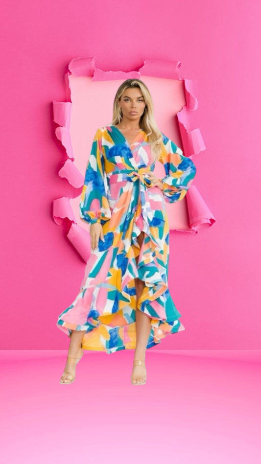 Women’s Long Sleeves
S-Le 11E Wrap Pron WSlit Ruffle Printer Maxidress