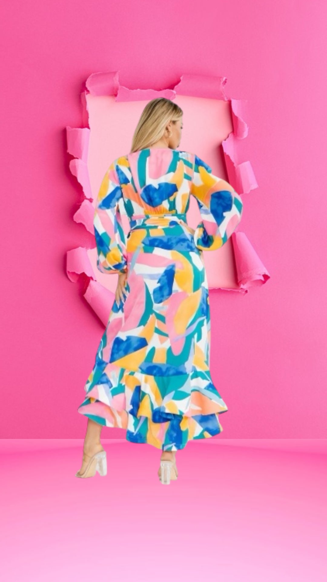 Women’s Long Sleeves
S-Le 11E Wrap Pron WSlit Ruffle Printer Maxidress